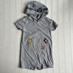 Disney Parks Walt Disney World 2019 Mickey & Friends Hooded Romper Grey 18M